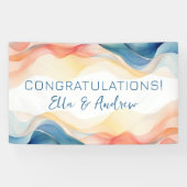 Moderne Abstracte Kleur Wave Bruiloft Gefeliciteer Spandoek (Horizontaal)