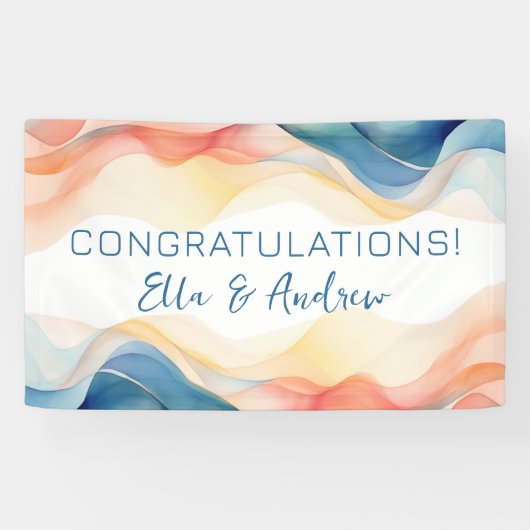 Moderne Abstracte Kleur Wave Bruiloft Gefeliciteer Spandoek (Horizontaal)