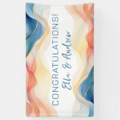 Moderne Abstracte Kleur Wave Bruiloft Gefeliciteer Spandoek (Verticaal)