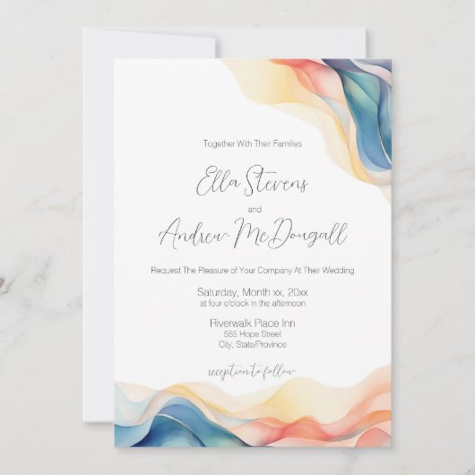 Moderne Abstracte Kleur Wave Bruiloft Kaart (Voorkant)