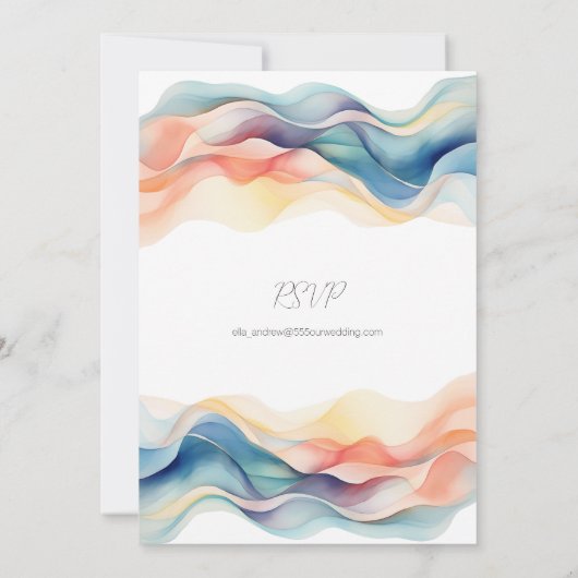 Moderne Abstracte Kleur Wave Bruiloft Kaart (Achterkant)