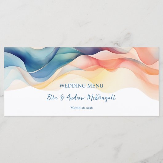 Moderne Abstracte Kleur Wave Bruiloft Menu (Voorkant)