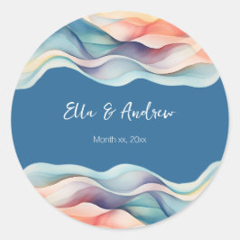 Moderne Abstracte Kleur Wave Bruiloft Ronde Sticker
