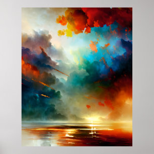 Moderne Abstracte kleuren blauw goud blauwgroen 1 Poster