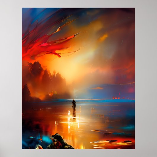 Moderne Abstracte kleuren blauw goud blauwgroen 2 Poster (Voorkant)