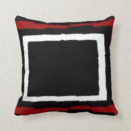 Moderne Abstracte kleurenblok, zwart-wit met rood Kussen