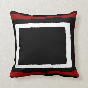 Moderne Abstracte kleurenblok, zwart-wit met rood Kussen