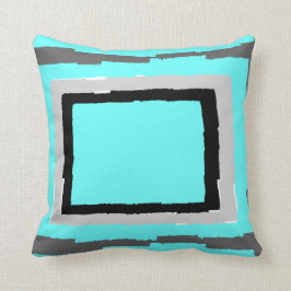 Moderne Abstracte kleurenblokken, Aqua Black Grays Kussen