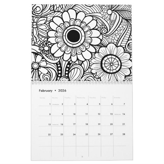 Moderne Abstracte kleurpatronen - Zwart Wit Kalender (Feb 2026)