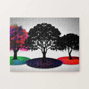 Moderne Abstracte Kleurrijke Bomen met Witte Achte Legpuzzel