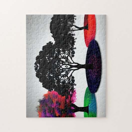 Moderne Abstracte Kleurrijke Bomen met Witte Achte Legpuzzel (Verticaal)