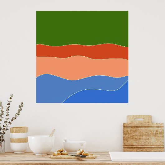 Moderne Abstracte, kleurrijke landschap midden eeu Poster (Keuken)