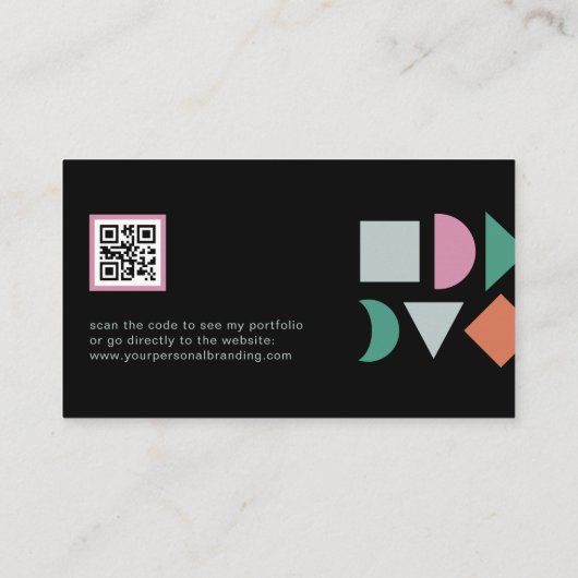 Moderne, abstracte, kleurrijke QR-code zwart Visitekaartje (Achterkant)