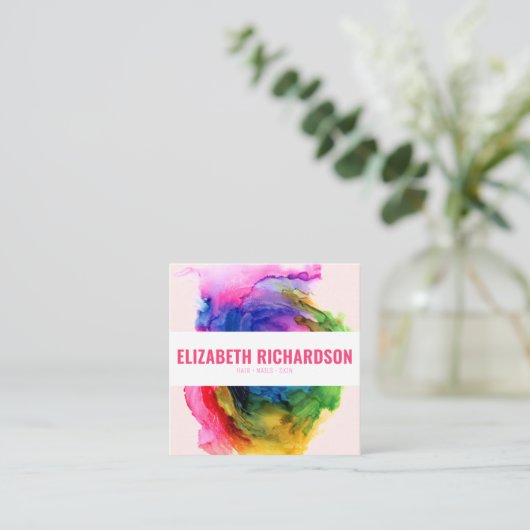 Moderne Abstracte Kleurrijke Rainbow Make-up Huidn Vierkante Visitekaartje (Staand voorkant)