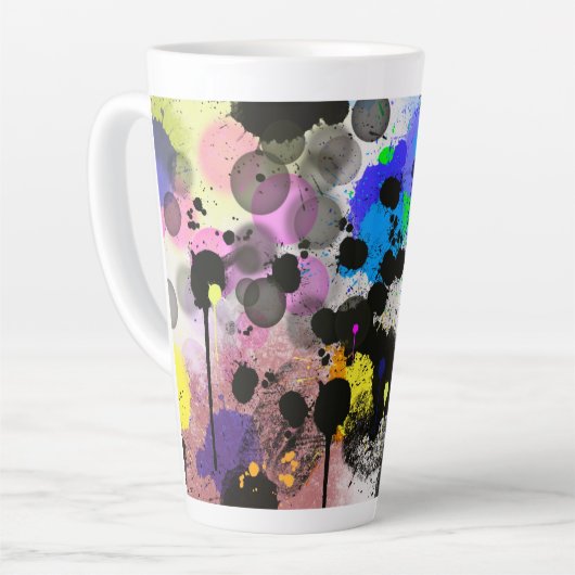 Moderne abstracte kleurrijke verfsplaat latte mok (Linkerhoek)