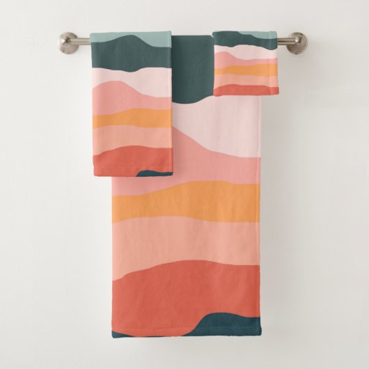 Moderne Abstracte kleurrijke Wavy Stripe Neutral Bad Handdoek (Insitu)