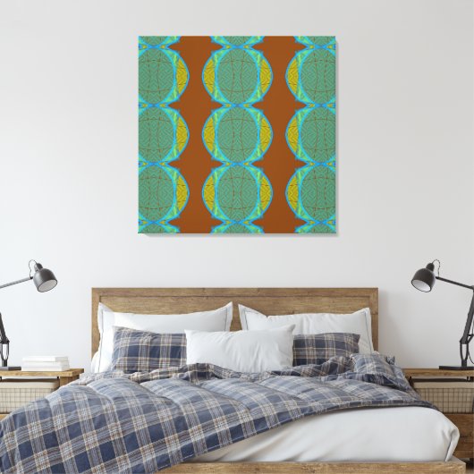 Moderne Abstracte koperen blauwe cirkels Diamond Canvas Afdruk (Insitu (Slaapkamer))
