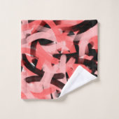 Moderne Abstracte koraalroze zwarte penseelkunst Bad Handdoek (Wasdoekje)
