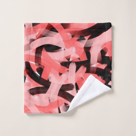Moderne Abstracte koraalroze zwarte penseelkunst Bad Handdoek (Wasdoekje)