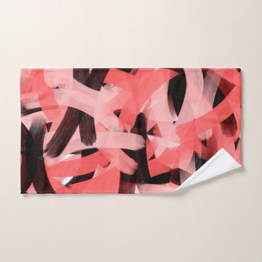 Moderne Abstracte koraalroze zwarte penseelkunst Bad Handdoek (Handdoek)