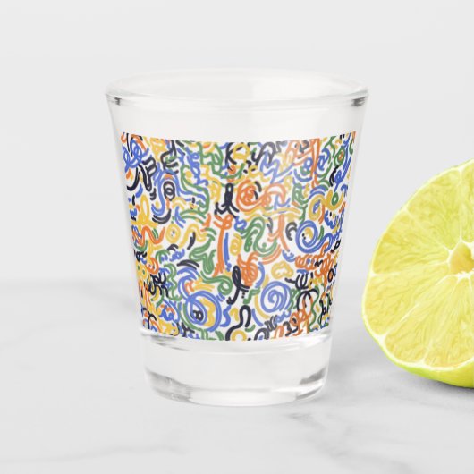 Moderne Abstracte Krabbel Shotglas - Kleurrijke Ba Shot Glas (Voorkant)