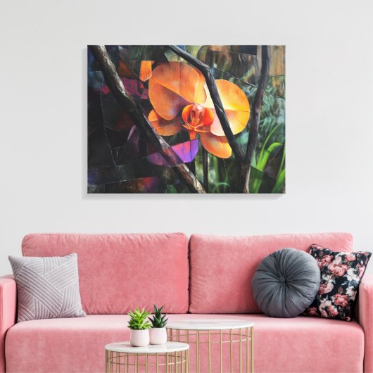 Moderne Abstracte Kubistische Orchidee op Gespanne Canvas Afdruk (Insitu (Woonkamer))