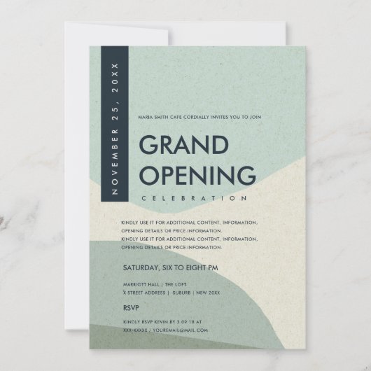 MODERNE ABSTRACTE KUNST AQUA BLAUWE GRAND OPENING KAART (Voorkant)