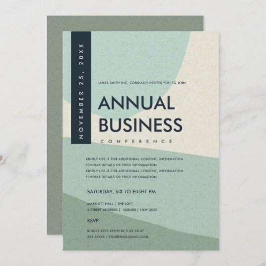 MODERNE ABSTRACTE KUNST AQUA BLUE CONFERENCE EVENT KAART (Voorkant / Achterkant)