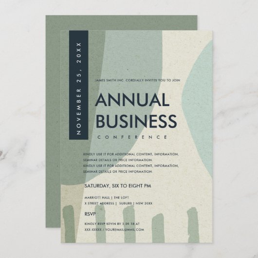 MODERNE ABSTRACTE KUNST AQUA BLUE CONFERENCE EVENT KAART (Voorkant / Achterkant)