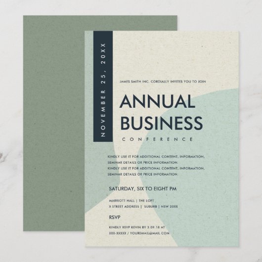 MODERNE ABSTRACTE KUNST AQUA BLUE CONFERENCE EVENT KAART (Voorkant / Achterkant)