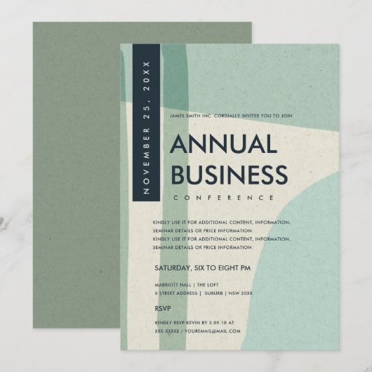 MODERNE ABSTRACTE KUNST AQUA BLUE CONFERENCE EVENT KAART (Voorkant / Achterkant)