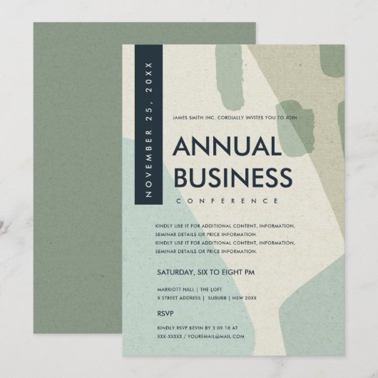 MODERNE ABSTRACTE KUNST AQUA BLUWE CONFERENCE EVEN KAART (Voorkant / Achterkant)