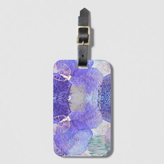 Moderne abstracte kunst blauw en paars bagagelabel (Voorkant (verticaal))