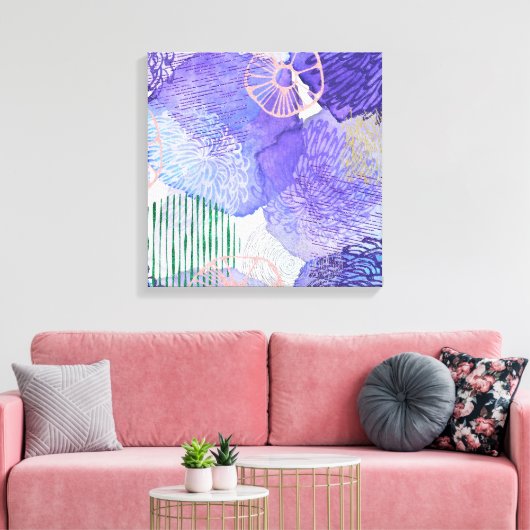 Moderne abstracte kunst blauw en paars canvas afdruk (Insitu (Woonkamer))