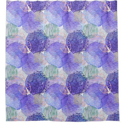 Moderne abstracte kunst blauw en paars douchegordijn (Voorkant)