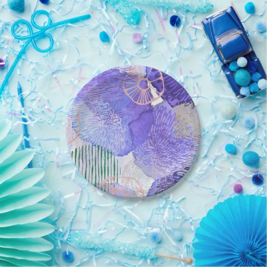 Moderne abstracte kunst blauw en paars papieren bordje (Feest)