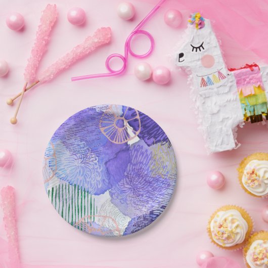 Moderne abstracte kunst blauw en paars papieren bordje (Feest)