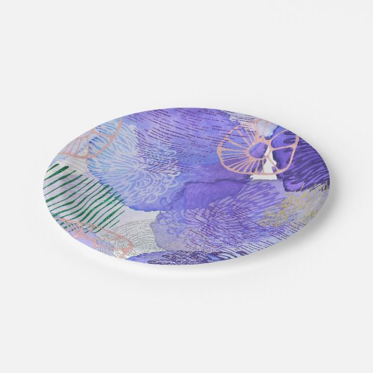 Moderne abstracte kunst blauw en paars papieren bordje (Gekanteld)