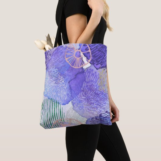 Moderne abstracte kunst blauw en paars tote bag (Dichtbij)