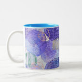 Moderne abstracte kunst blauw en paars tweekleurige koffiemok (Links)