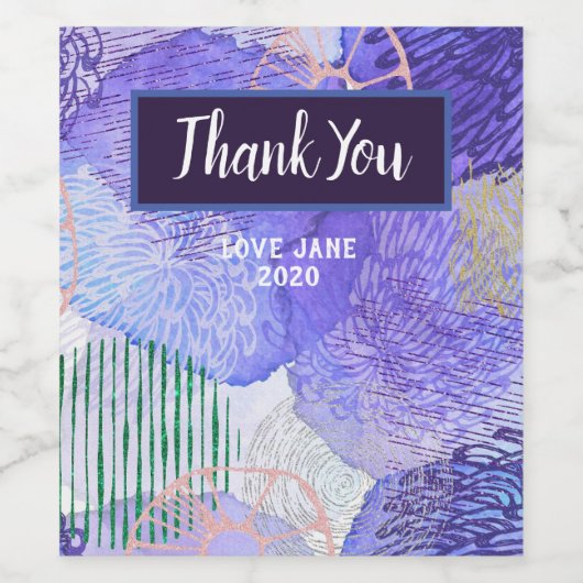 Moderne abstracte kunst blauw en paars wijn etiket (Enkel label)