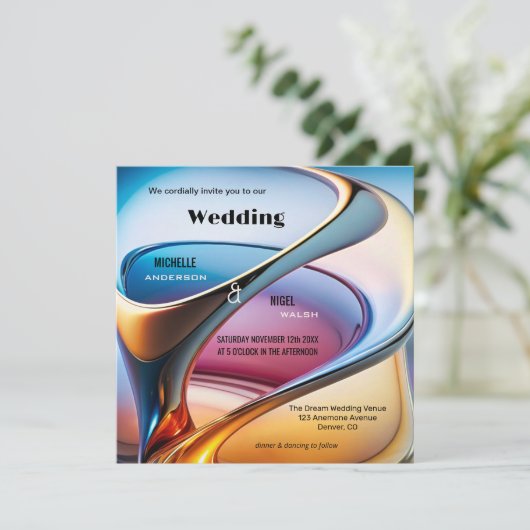 Moderne Abstracte Kunst Foto Bruiloft Kaart (Staand voorkant)