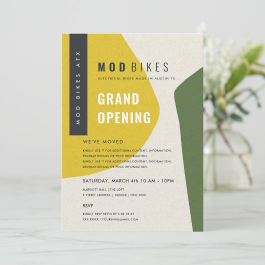 Moderne Abstracte Kunst Geel Groen Grand Opening Kaart (Staand voorkant)