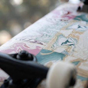 Moderne Abstracte Kunst Goud Roos & Teal Vloeibare Persoonlijk Skateboard