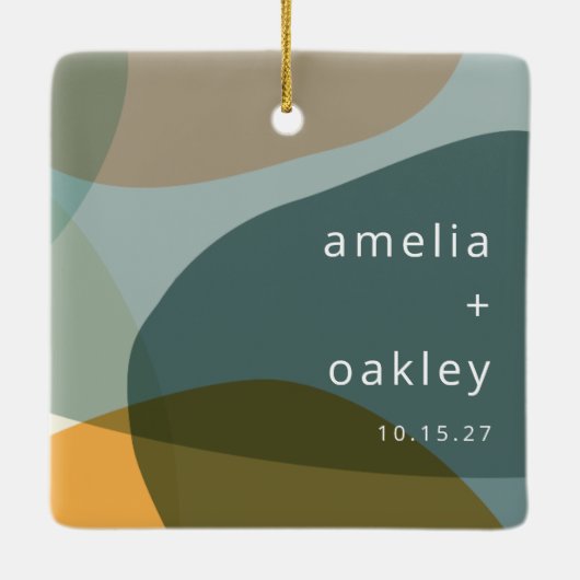 Moderne Abstracte Kunst Groene Sage Blauwgroen Aan Keramisch Ornament (Achterkant)