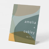 Moderne Abstracte Kunst Groene Sage Blauwgroen Aan Reclamebord Met Voetstuk (Voorkant)