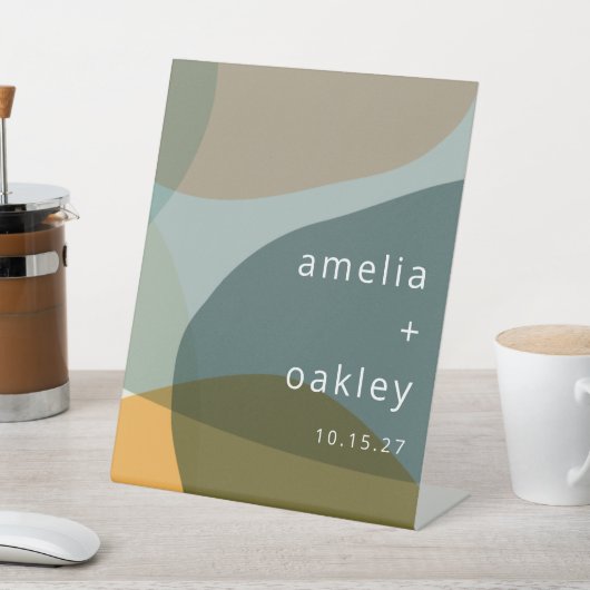 Moderne Abstracte Kunst Groene Sage Blauwgroen Aan Reclamebord Met Voetstuk (Insitu)