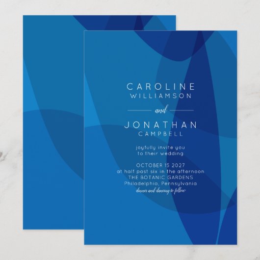 Moderne Abstracte kunst in blauwe, unieke bruiloft Kaart (Voorkant / Achterkant)