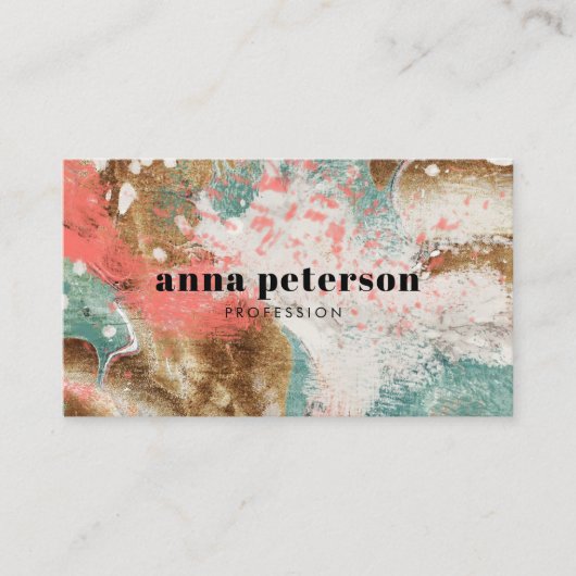 Moderne Abstracte Kunst Koraal Blauw Wit Visitekaartje (Voorkant)