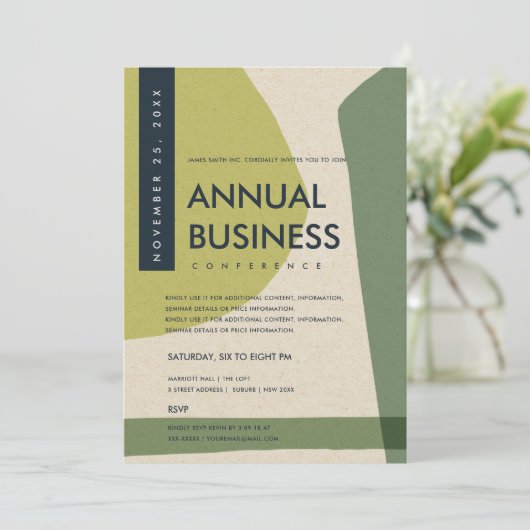 MODERNE ABSTRACTE KUNST LIMOGROENE CONFERENTIEGEBE KAART (Staand voorkant)